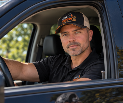 Adam in the truck, ready to roll